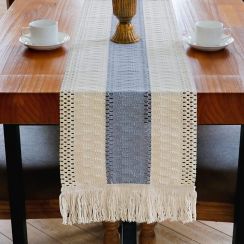 Cotton Burlap Table Runner with Tassels 2Pcs