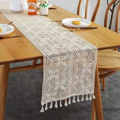 Vintage Style Crochet Table Runner Linen with Tassels 12x72 inches 3Pcs Wholesale