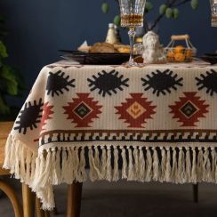 Vintage Geometric Printed Tablecloth with Tassels 55x71 Inch Pack of 2