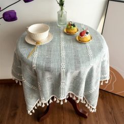 Small Square Tassel Cotton Linen Table Cloth 24x24 Inch Pack of 2