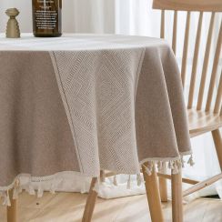 Striped Round Tablecloth with Tassels 59 Inch Pack of 2