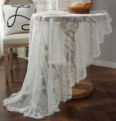 Round Lace Vintage Floral Embroidered Table Cloths 60Inch 2Pcs