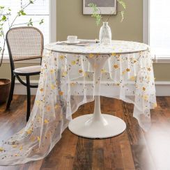 Floral Embroidery Lace Tablecloth Table Cover 59Inch 2Pcs