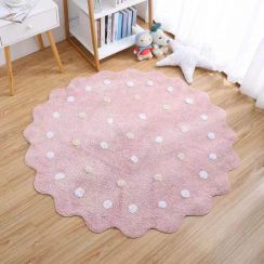 100% Cotton Kid Rug Round Spots Fluffy Carpet 3 Colors Pack of 4