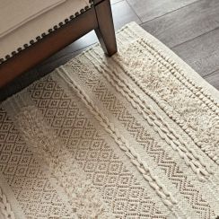 120Lx96W Inch Hand Woven Knotted Beige Cream Flatweave Diamond Geometric Throw Rug