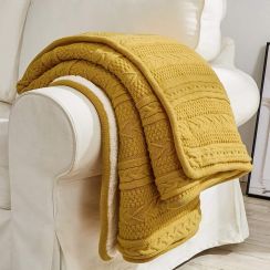 50x63 Inches Acrylic Cable Knit Sherpa Throw Blanket Pack of 4