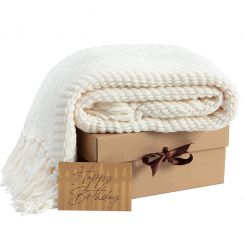 Birthday Gift Blanket Set Knitted White Soft Elegant Throw Blankets Pack of 4